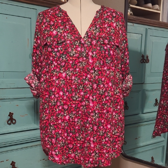 torrid Tops - Torrid Pink and Black Floral Blouse